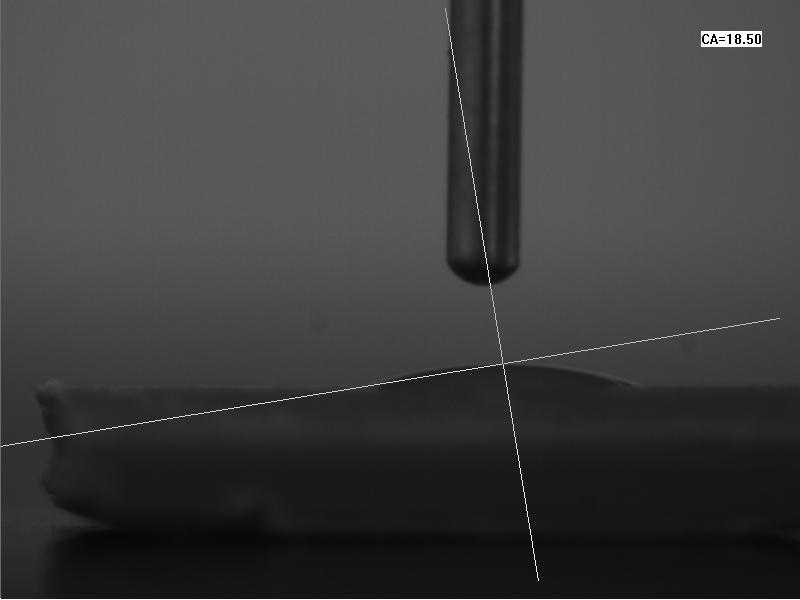 等离子处理后水滴角：18.50度